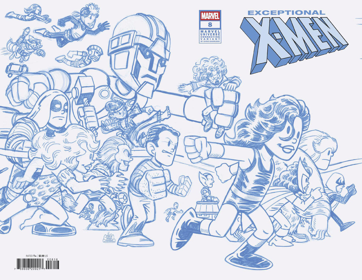Exceptional X-Men #8 Chris Giarrusso Marvel Universe Connecting Blue Line Sketch Wrap Variant K