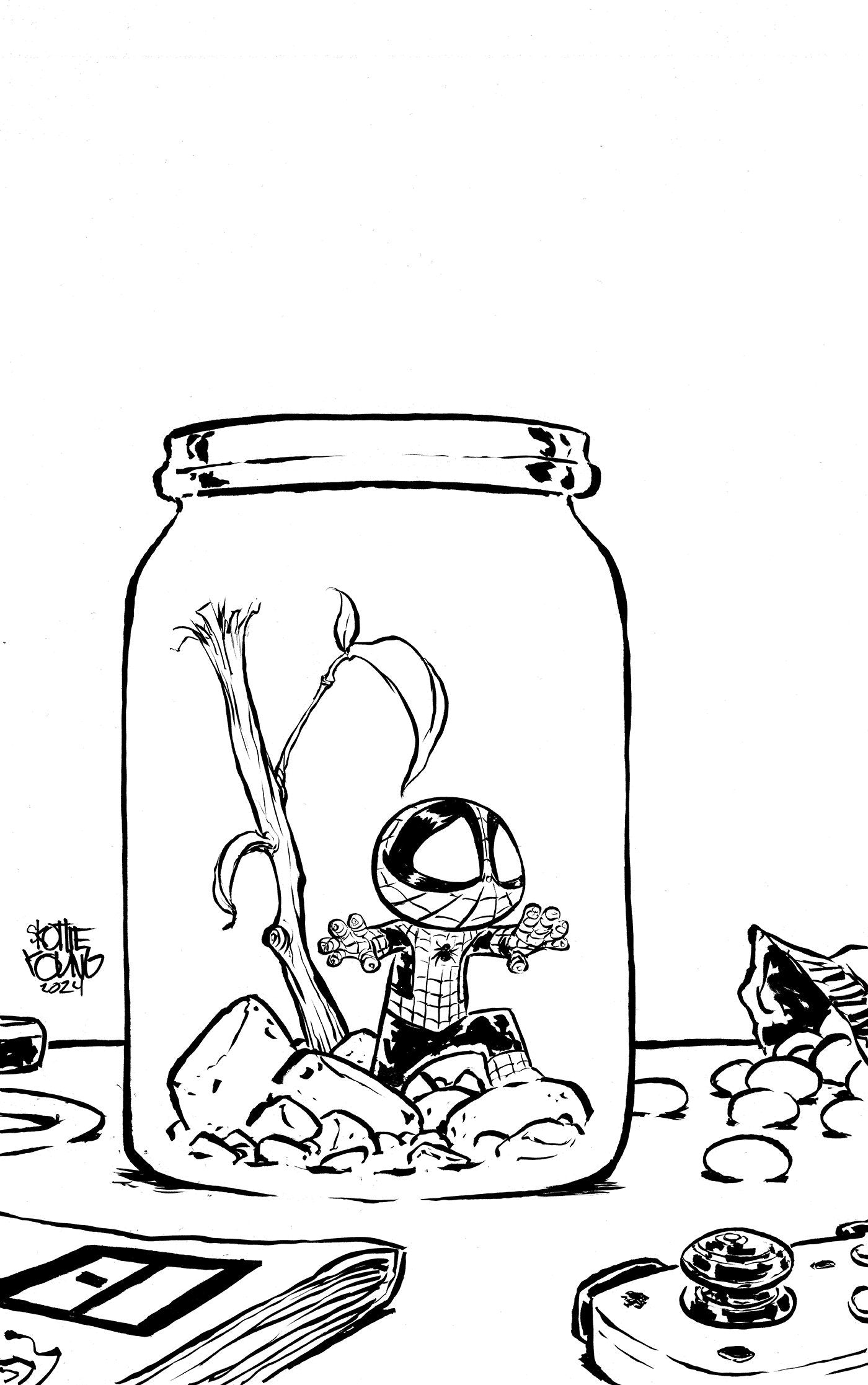 Amazing Spider-Man #65 Skottie Young 8 Deaths Of Spider-Man Black And White Full Art Variant