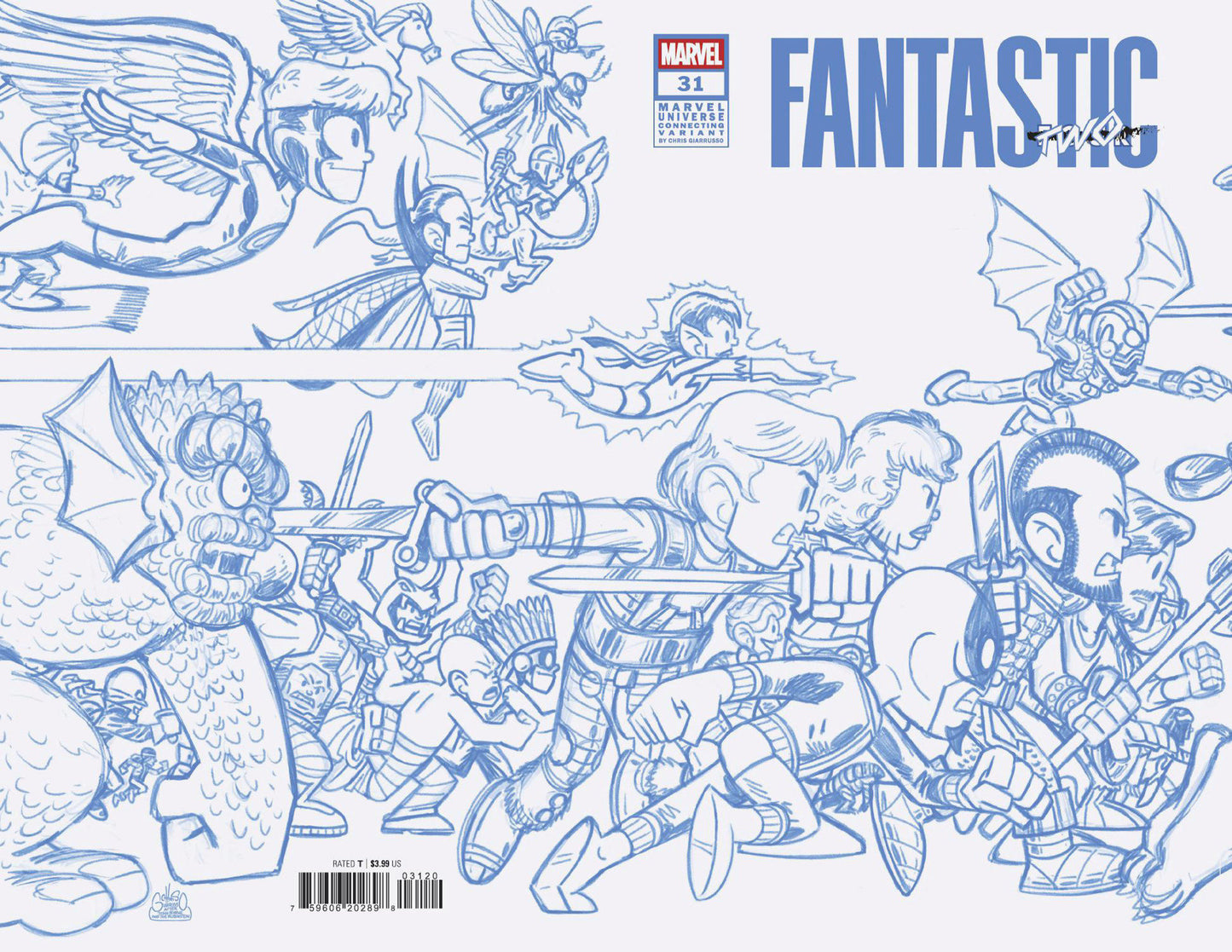 Fantastic Four #31 Chris Giarrusso Marvel Universe Connecting Blue Line Sketch Wrap Variant A [Doom]